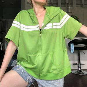 Short sleeve oversized zip up hoodie jacket green
